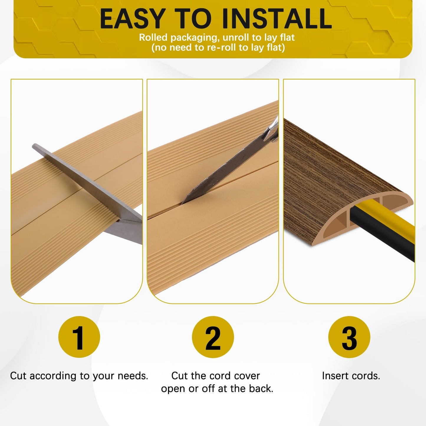 JAHOMFAI Floor Cord Cover 10FT Cord Covers for Wires on Floor Protect Wires & Prevent Trip Hazards, Easy to Cut for Home, Office, School, Concerts, Cavity W0.6in x H0.32in