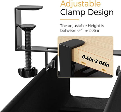 Under Desk Cable Management Tray 27.2" - No Drill Computer Wire Organizer Cable Tray, Cord Hider Clamp Mount with 16X Cable Ties PC Cables Management Cord Holder for Office/Home (Upgrade Fabric,Black)