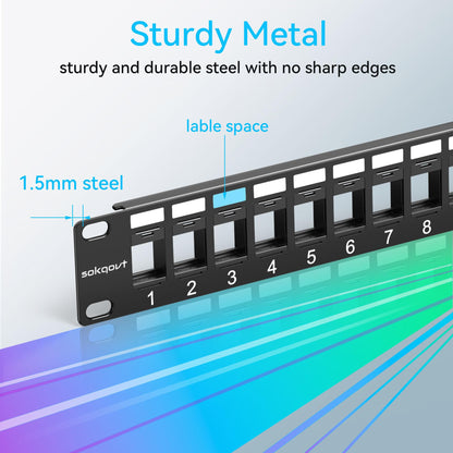 Sokqovt 24 Port Blank Keystone Patch Panel with Snap-in Design (4 Pack), Cat6 Network Patch Panel 1U 19 inch, Rack Mount Ethernet Patch Panel (for Slim Keystone Only)