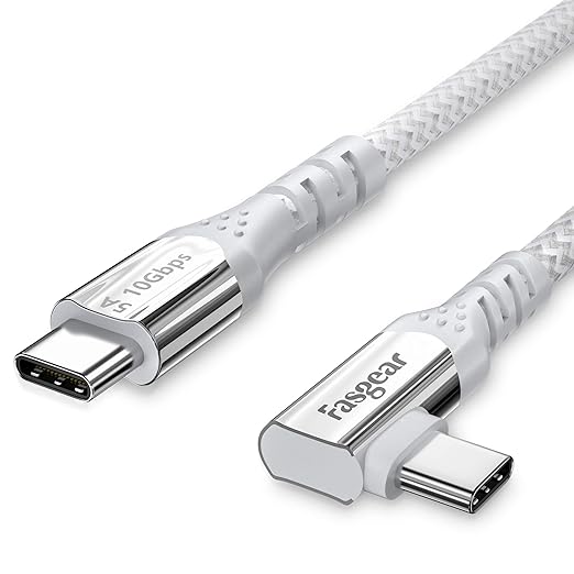 Fasgear 100W USB C to Type C 90 Degree Cable 3ft, USB 3.1 Gen 2 10Gbps Data 5A Power Delivery (PD) with E-Marker Compatible for Link,VR Headset,PD Docking Station,HHD,MacBook,4K Displays Grey