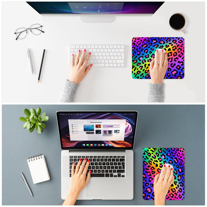 ITNRSIIET Mouse Pad Non-Slip Rubber Base Smooth Surface Stitched Edges Waterproof Durable Compatible with All Mice for Office & Gaming, Desk Accessory, 10.2x8.3x0.12 inch, RainbowLeopard