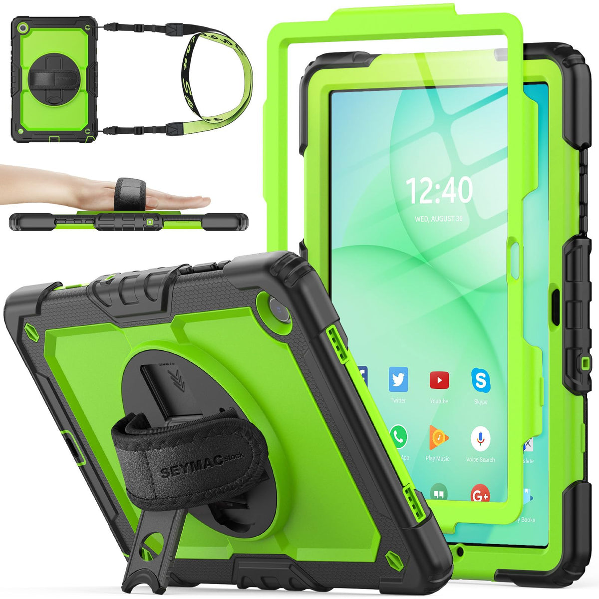 SEYMAC stock Case for Samsung Galaxy Tab A11+ Plus/A9+ Plus 11'', Full-Body Drop Protection Case with Screen Protector Pencil Holder [360° Rotating Hand Strap] &Stand, Purple+Colorful