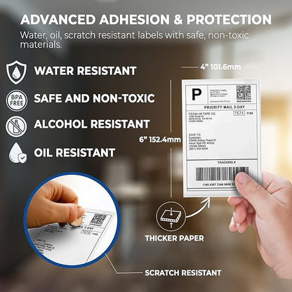 4x6 Thermal Labels (Total 4000) - 8 Packs of 500 Fanfold Direct Thermal Shipping Labels. Thick Commercial Grade, Waterproof, Smudge Proof Mailing and Address Label, Strong Adhesive Perforated Stickers