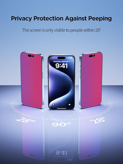 Compatible for iPhone 14 Pro Privacy Screen Protector Tempered Glass 6.1 Inch, Pink Gradient Anti Spy Anti Blue Light HD Easy Installation