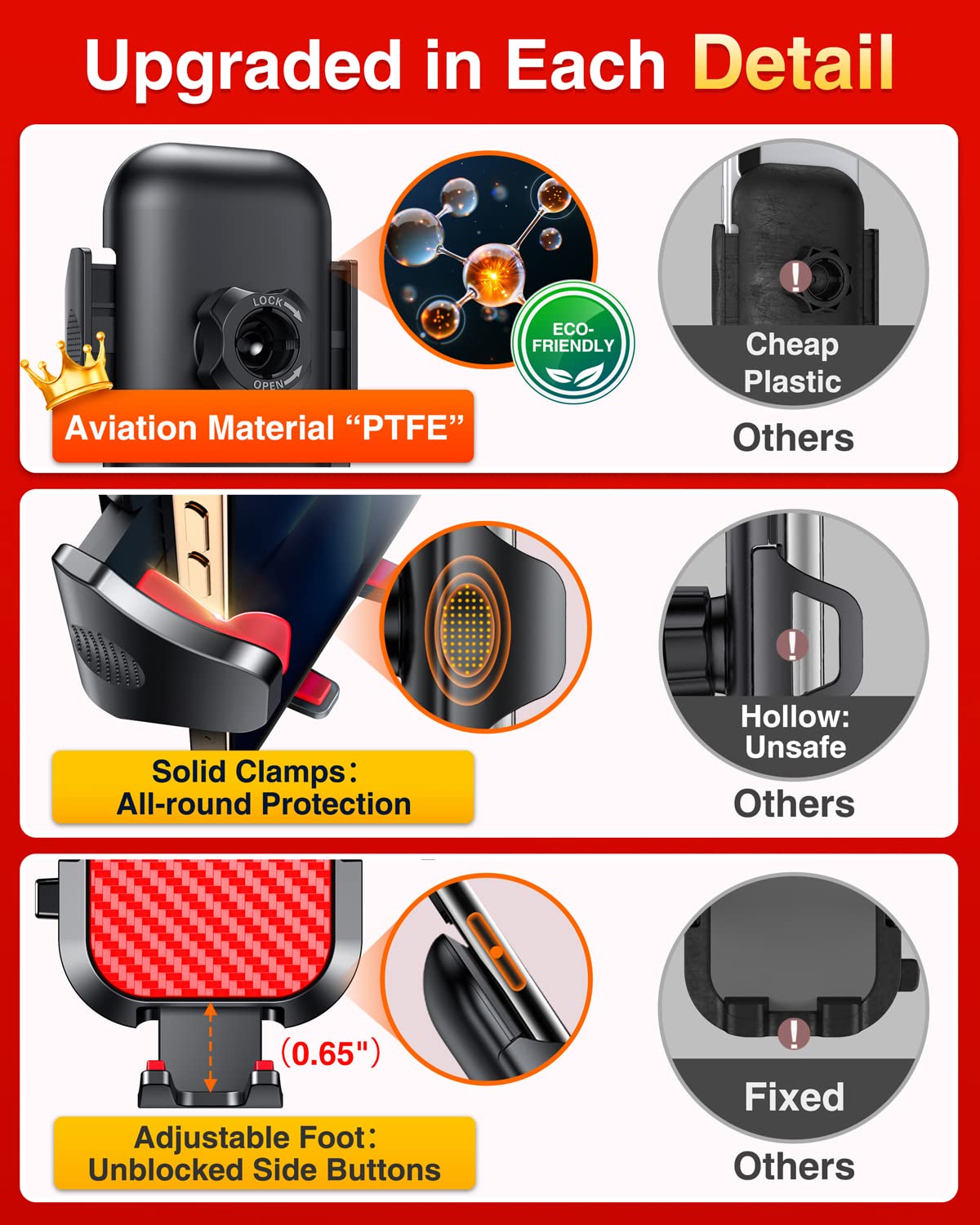 VANMASS Phone Holders for Your Car Ultimate Military-Grade Car Phone Holder Mount【Patent & Safety Certs】 Upgraded Shockproof Truck Air Vent Phone Mount for iPhone 17 Pro Max 16 Samsung Android,Red