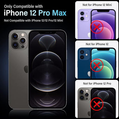 Uyiton for iPhone 12 Pro Max Camera Lens Protector, [Drop Protection][Strong Adsorption] 9H Tempered Glass Camera Cover Screen Metal Ring Case Friendly Scratch Resistant Easy to Install - Black