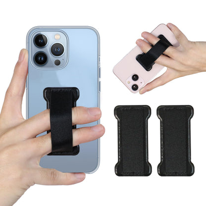 WUOJI Phone Grip Holder for Hand, Universal Finger Strap Phone Holder, Finger Selfie Grip Compatible with Most Smartphones (PU Black) - 2Pack