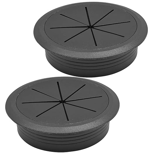 Desk Grommet 2-3/8" (60 mm), Desk Hole Cover for Cables Black, Cable Grommet ABS Plastic, Desk Hole Grommet for Office and Home Table Cable, Detachable & Flexible Cable Cord Organizer-2 Pcs