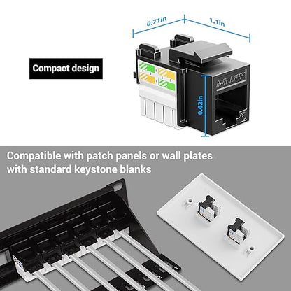 Iwillink 10Gbps Cat6 Keystone Jack RJ45 Modular Ethernet Jack Insert, Punch Down Adapter 25-Pack with Stand, Black