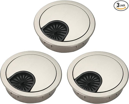 3 Pcs Satin Nickel Metal Cable Grommet, Zinc Alloy Desk Table Grommet Cable Cord Hole Cover for Home and Office, Fits 2inchs Hole 50MM Brushed Silver