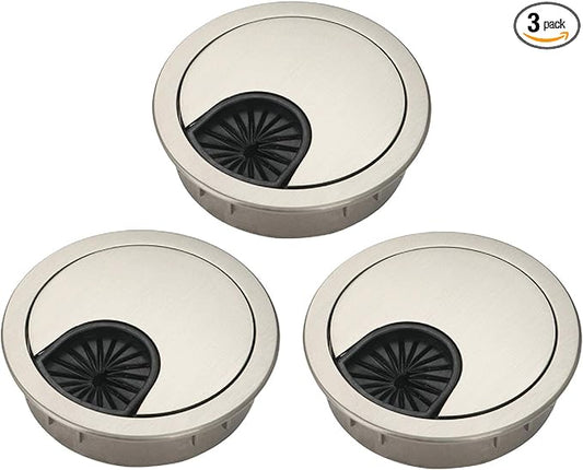 Xntun 3 Pcs Satin Nickel Metal Cable Grommet, Zinc Alloy Desk Table Grommet Cable Cord Hole Cover for Home and Office, Fits 2inchs Hole 50MM Brushed Silver
