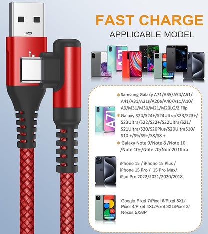 sweguard USB Type C Charger Cable Right Angle [2-Pack,10FT] iPhone 15 Charger Nylon Braided Cord for iPhone 16 15 Pro Max Samsung Galaxy S25 S24 S23 S22 S21 S20 S10 S9 Note A15 A55 Flip Pixel LG Moto