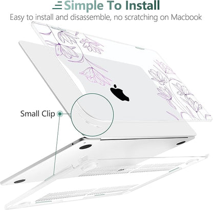 TWOLSKOO Compatible with M4 MacBook Air 13.6 inch Case 2025-2022 Release M4 A3240 M3 A3113 M2 A2681, Plastic Hard Shell & Keyboard Cover & Type C Adapter & Screen Protector, Engraved Floral2