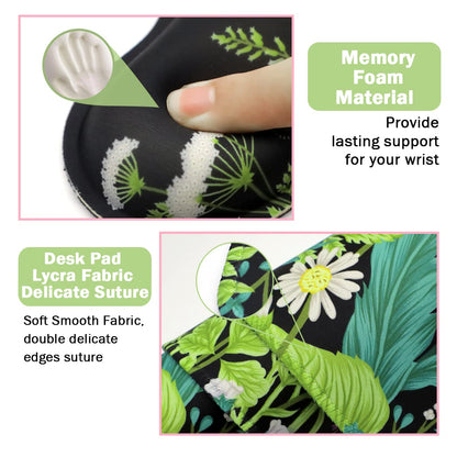 Keyboard Mouse Pad Set, Extended Mouse Pad+Keyboard Wrist Rest Support, Memory Foam Ergonomic Easy Typing, 3Pcs (35.4×15.7 in) Desk Pad Set for Home Office Study Game - Weeds