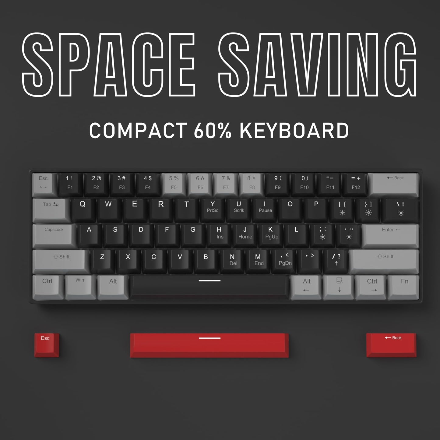 Camiysn 60% Mechanical Gaming Keyboard,Mixed Color Keycaps Gaming Keyboard with Linear Red Switches, Detachable Type-C Cable Mini Keyboard with Blue LED Light for PC/Laptop