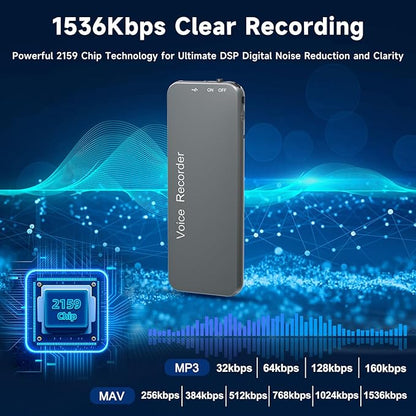 128GB(1800Hrs) Howabo Voice Activated Recorder with Playback, 40Hrs Recording Device with Metal Housing, 1536Kbps Digital Voice Recorder with USB-C for Interviews Personal Memo