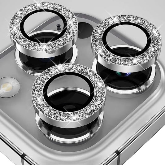 YWXTW Designed for iPhone 14 Pro/iPhone 14 Pro Max Camera Lens Protector Bling, [New Glitter Design] Individual Metal Tempered Glass Camera Cover Accessories Case Friendly, 1 Set (Silver Glitter)