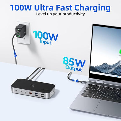 Laptop Docking Station,16 in 1 Docking Station USB C Docking Triple Monitor,USB C Dock Station with 3 HDMI,PD 100W, USB 3.1/3.0/2.0,RJ 45 Ethernet,SD/TF,Audio for Dell/HP/Lenovo