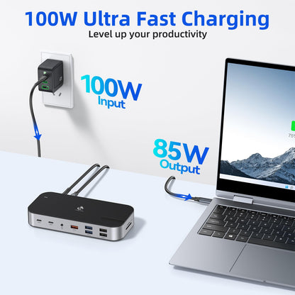 LIONWEI Laptop Docking Station,16 in 1 USB C Docking Station Triple Monitor