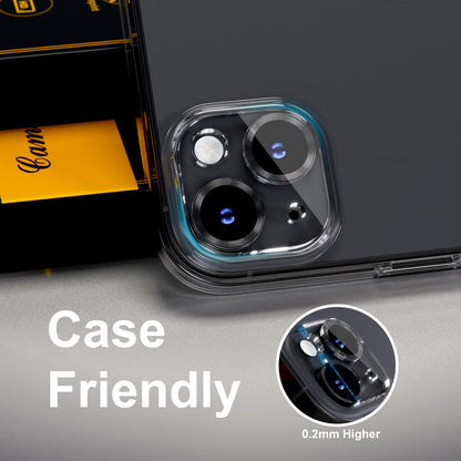 beuxece for 6 Pack iPhone 15 / iPhone 15 Plus Camera Lens Protector [Drop Protection] [Case Friendly] [Easy Installation] 9H Tempered Glass Camera Screen Protector Cover Accessories, CD Black
