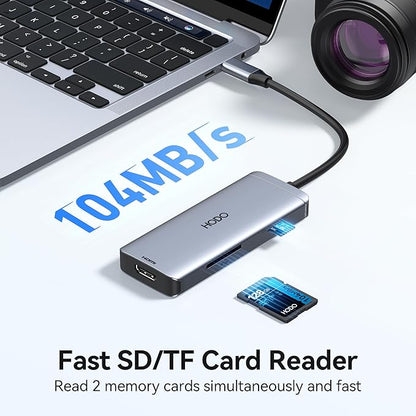 USB-C Hub Multiport Adapter for MacBook Air/Pro - 6 in 1 HDMI Dongle with 4K, USB 3.0 Ports, SD/TF Card Reader for MacBook m1/m2/m3/m4, Dell XPS, HP, Lenovo, Surface and Other Type-C Devices