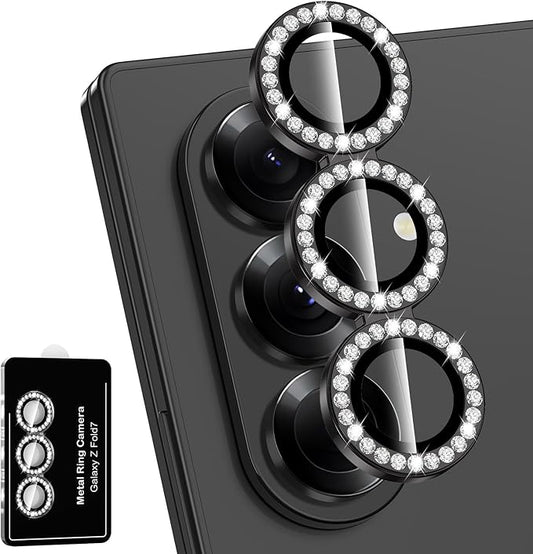 Avocase for Samsung Galaxy Z Fold 7 Camera Lens Protector, Individual Metal Ring Tempered Glass Lens Cover, [Strong Adsorption] Scratch Resistant Ultra-Thin HD Clear Lens Cover, 1 Set-Black Diamond
