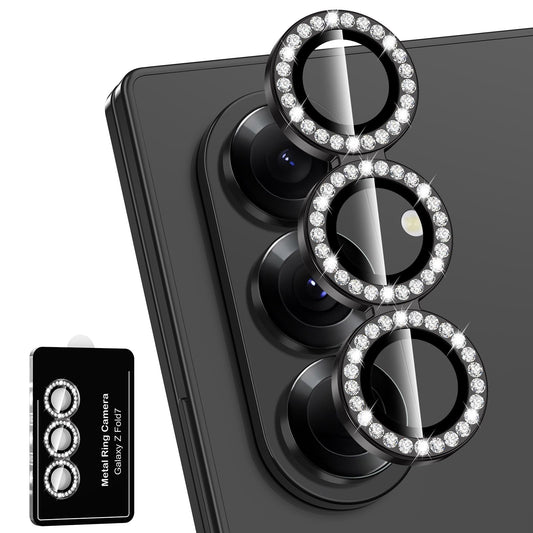 Avocase for Samsung Galaxy Z Fold 7 Camera Lens Protector, Individual Metal Ring Tempered Glass Lens Cover, [Strong Adsorption] Scratch Resistant Ultra-Thin HD Clear Lens Cover, 1 Set-Black Diamond