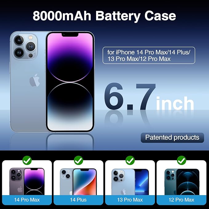 GIN FOXI Battery Case for iPhone 14 Pro Max/14 Plus/13/12 Pro Max, Charging Cases with Stand 8000mAh Portable Extended Case Cover Juice Box for iPhone 14 Pro Max, 14Plus, 13/12Pro Max (6.7”) Black