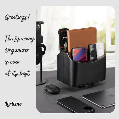 Lorteme Remote Control Holder, Spinning Desk Organizer, Nightstand Bedside Caddy for TV Remotes/Tablets/Phones/Eyeglasses/Books/Pens - Black
