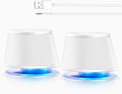 SW102 Computer Speakers, 5Wx2, Deep Bass in Small Body, Stereo 2.0 USB Powered 3.5mm Aux Multimedia Speakers, Built-in Bottom Bass Radiators, PC Laptop Desktop Speakers, White