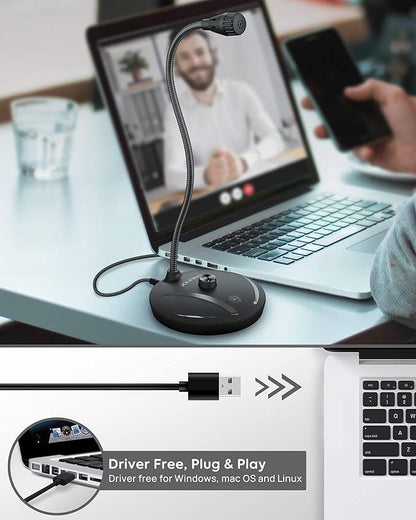 JOUNIVO USB Microphone for Computer, PC/Laptop Mic, Mute Button with LED Indicator, 360 Degree Gooseneck Design, Desktop Microphone for Streaming, Recording, Dictation, Podcasting, YouTube, JV610PRO