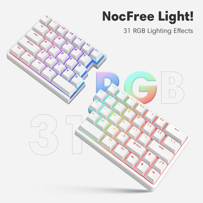 NocFree Wireless Ergonomic Split Mechanical Keyboard with Wrist Rest- Tactile, RGB, Foam, Hot-Swappable, Compact 60% Layout, Palm Rest, Programmable for Mac & Windows, PBT Keycaps