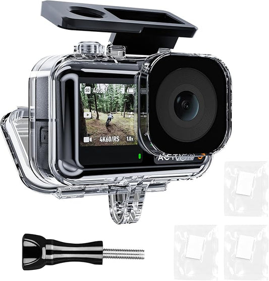 TELESIN Waterproof Case for DJI Action 5 Pro Action 4/3 Camera, with Anti-Fog Underwater Housing Shell Cage Supports 45M/148FT Deep Diving Scuba Snorkeling Swimming with Quick Release Screw