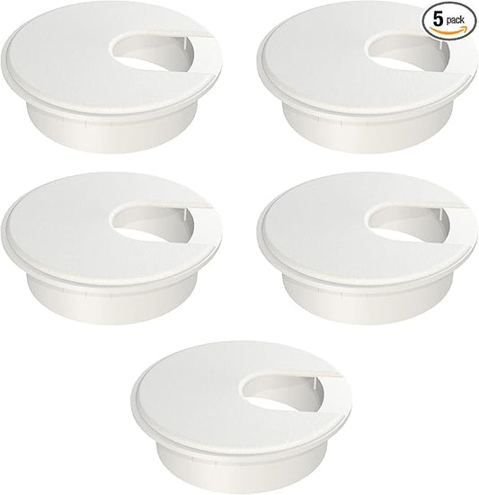 MAHDPRO Desk Grommet White 2 Inch (50 mm) Pack of 5-ABS Plastic Desk Cord Hole Cover to Arrange Cables & Wires Through Computer Table/Countertops