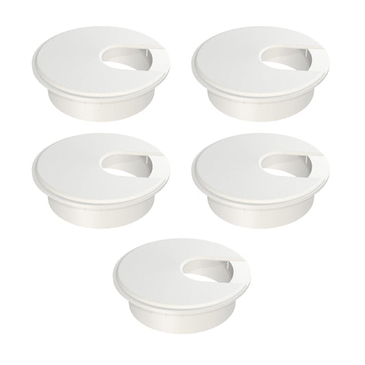 MAHDPRO Desk Grommet White 2 Inch (50 mm) Pack of 5-ABS Plastic Desk Cord Hole Cover to Arrange Cables & Wires Through Computer Table/Countertops