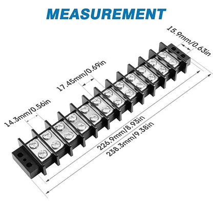 GLOSO TBE Double Row Stainless Terminal Blocks, Marine Grade, 4-14 AWG Cu, 75A/600V - 1 Pack, 12 Poles