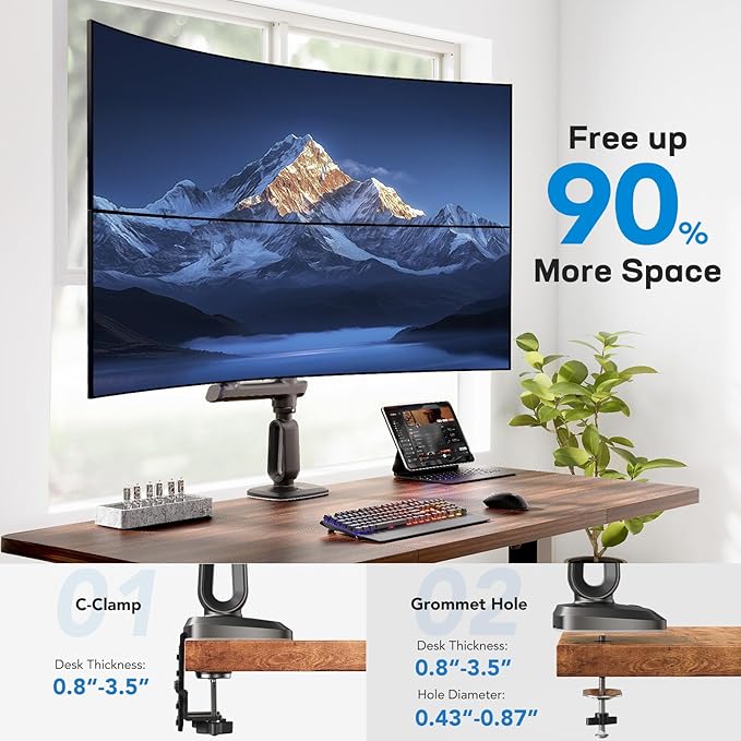 HUANUO Dual Monitor Arm for 13-49" Ultrawide Screens up to 40 lbs, Heavy Duty Aluminum Extra Tall Monitor Desk Mount, Vertical Stacked Fully Adjustable Dual Monitor Mount, Max VESA 100x100