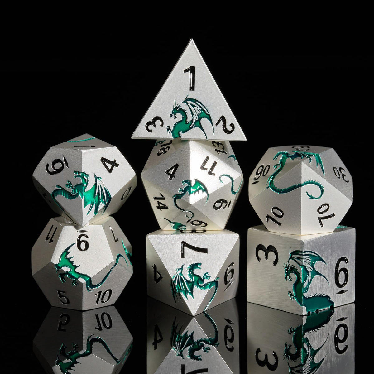 HNCCESG Metal Dice Set,7-Piece Dragon Dice for DND and RPGs,Silver Purple