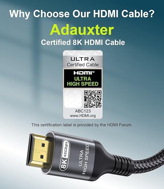 Certified 10K 8K HDMI 2.1 Cable 6.6 FT, 48Gbps Ultra High Speed HDMI Cable with Ethernet 4K 240Hz 165Hz 144Hz 120Hz 8K60Hz eARC HDCP2.3 HDR10+ PC Laptop TV Monitor Projector