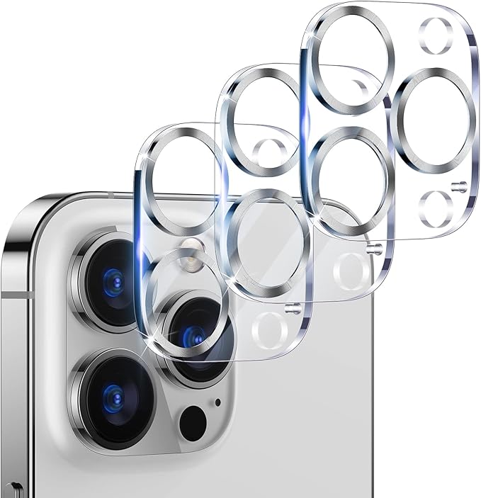 UniqueMe [ 3 Pack] Compatible with iPhone 12 Pro Max 6.7" Camera Lens Protector Tempered Glass,[Case Friendly][New version][Scratch-Resistant][Easy Installation] -Silver