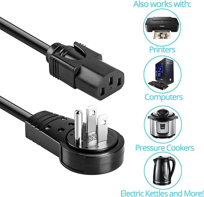 Maximm Monitor Computer Power Cord 3 Ft Flat Plug 360° Rotating PC Cable 3 Prong for, Desktop, Printer, Scanner, 16 AWG NEMA 5-15P to IEC13 - UL Certified