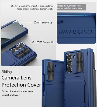 Vihibii for Samsung Galaxy Z Fold 6 Case Wallet with S Pen Holder & Card Holder & Slide Lens Cover & Screen Protector & Hinge Protection, Durable Rugged Protective Phone Case for Galaxy Z Fold6, Blue