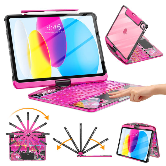 TSQQST Keyboard Case for iPad (A16) 11th/10th Generation 2025 2022, Pink
