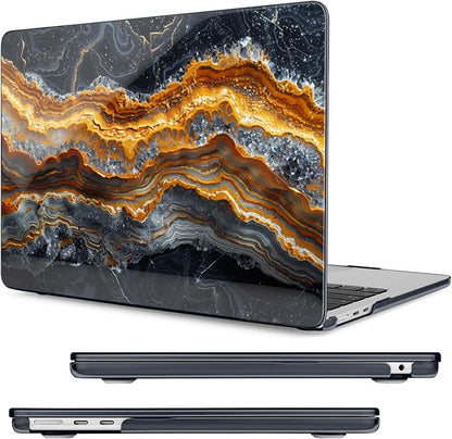 Compatible with MacBook Air 13.6 inch Case, M4 A3240/M3 A3113/M2 A2681 (Released 2025 to 2022), Hard Shell, Keyboard Cover, Screen Protector, Webcam Cover & Type-C Adapter, Black Gold