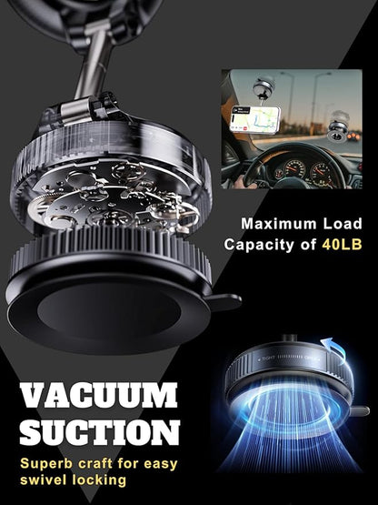 Car Phone Holder for Magsafe, 360° Adjustable Vacuum Magnetic Phone Mount with 3000gf Magnetic Grip & 40LBS Suction Cup, Shockproof Design for All Smartphones