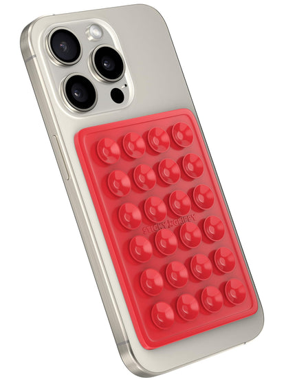 StickyGrippy Suction Phone Case Mount, Sillicon Adhesive Phone Accessory for iPhone and Android, Hands-Free Fidget Toy Mirror Shower Phone Holder, Tiktok Videos and Selfies (Red)