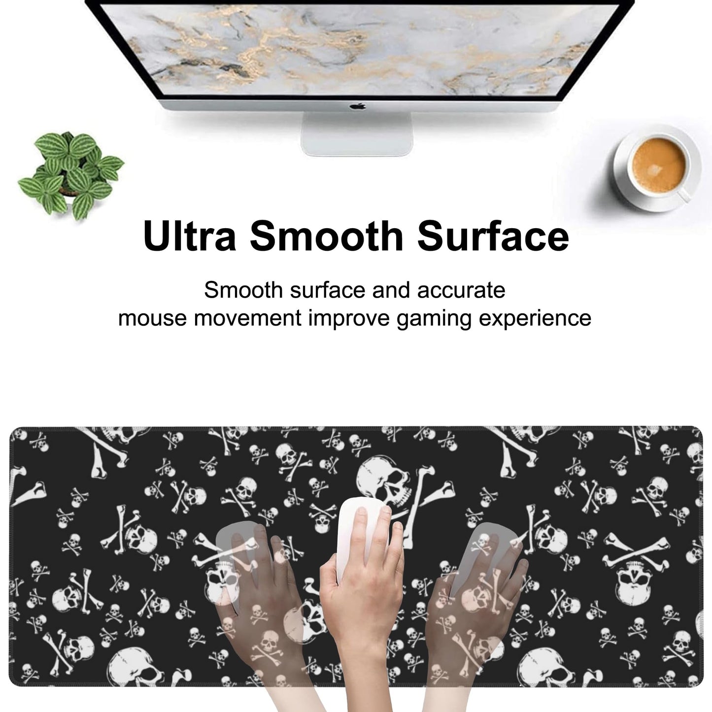 Skull Head Desk Mat,Large Pirate Skull Crossbones Gaming Keyboard Mouse Pad,Non-Slip Rubber Base Desk Pad Thick Stitched Edges Waterproof Mousepad Mouse Mat 31.5"x11.8"