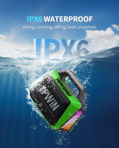 TPWIN Bluetooth Speaker - 80W Loud Rugged Outdoor Speakers, IPX6 Waterproof, 20H Playtime, Deep Bass, Lightshow, TWS, BT 5.3 Wireless, Portable for Travel Hiking Camping Beach Pool - Green