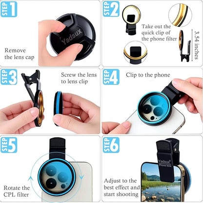 52mm Phone CPL Polarizer Lens Filter Kit, iPhone Camera Attachment, Compatible with iPhone 12-16 Pro/Pro Max (Red Filter)