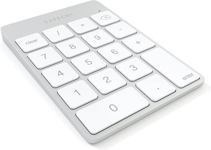 Satechi Slim Aluminum Bluetooth Keypad, Wireless Number Pad with 18 Keys, Micro USB Rechargeable Numpad, External Number Pad for MacBook Air/Pro M4, iPad Air/Pro M4/M3, iMac, PC - Silver